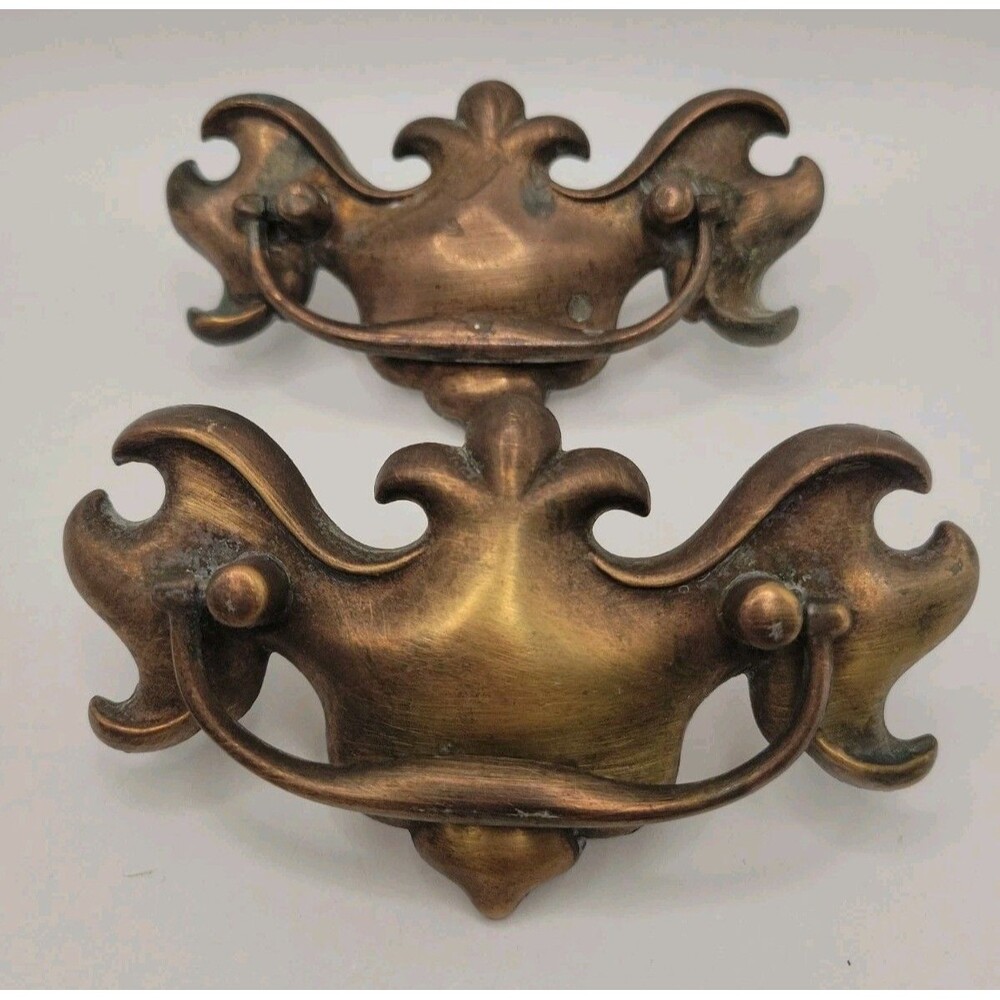 Vintage Chippendale Batwing # 1905 Brass Furniture Cabinet Drawer Pull Set Of 2